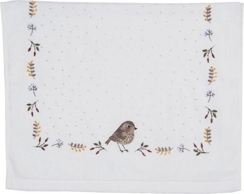 Clayre & Eef Gästehandtuch 40x66 cm Beige Braun Baumwolle Vogel Toiletten Handtuch