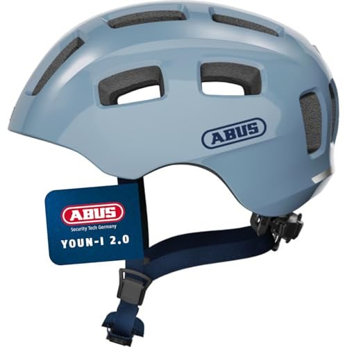 ABUS Fahrradhelm Youn-I 2.0 - mit Licht für Kinder, Jugendliche und junge Erwachsene - für Mädels und Jungs - Hellblau, Größe S