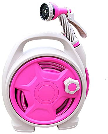 Gmjay Versenkbare Gartenschlauchtrommel, 50 FT Tragbarer Gartenschlauch mit 6-Funktions-Sprühdüse Zum Gießen, Waschen und Reinigen Von Autos,Pink