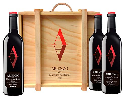 Arienzo de Marqués de Riscal - Vino Tinto Crianza Denominación de Origen Calificada Rioja, Varidedad Tempranillo, 18 meses en barrica - Estuche Madera 3 Botellas de 750 ml
