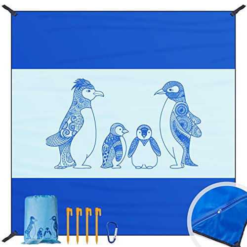 DEWUR Stranddecke sandfrei 300x280 cm XXL Strandtuch Picknickdecke wasserdicht Strandmatte groß für Urlaub Strand Camping Reisen (300x280 cm Pinguin)