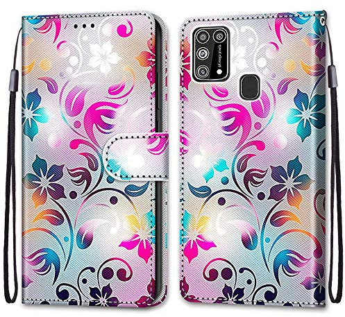 Mo-Somnus Kompatibel mit Samsung Galaxy M31 Hülle, Leder Handyhülle mit Kartenfach Geld Slot Ständer PU Ledertasche Wallet Flip Brieftasche Magnetische Schutzhülle Case Etui (Blume 1)
