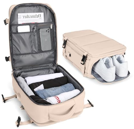 BJLFS Rucksack Handgepäck Flugzeug Ryanair Handgepäck Reiserucksack Damen Groß Laptop Rucksack Herren 14 zoll business wasserabweisend mit Laptopfach Handgepäck Tasche Carry on Luggage,Beige