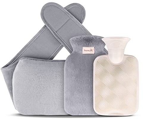 Wärmflasche mit Bezug - Wärmeflasche, Vegena Wärmflaschengürtel Bettflasche Flauschig Gummi, Warmwasserbeutel Hot Water Bottle Bag für Kinder Erwachsene Nacken Schulter Rücken Beine Taillenwärmung