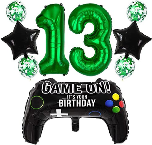 Liitata Video Game 13th Birthday Decorations for Boys Gaming Party Decorations Set for Gamers Green Number 13 Foil Balloon Large Game Controller Balloon for Boy Birthday Motto Party