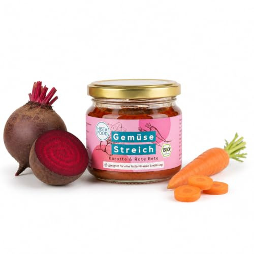 HistaFood Bio GemüseStreich Karotte & Rote Bete, 160 g, bei Histaminintoleranz geeignet, glutenfrei, laktosefrei, histaminarm & vegan