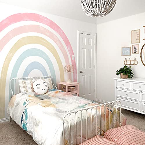 funlife 240x210cm Fabric Wandtattoo Regenbogen Groß, Selbstklebend Pastell Regenbogen Wandsticker Kinderzimmer, Regenbogen Wandtatto Mädchen für Babyzimmer Schlafzimmer,Regenbogen Tapete
