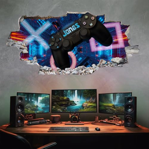 tjapalo® p52 Gamer Wandtattoo Kinderzimmer Name Bild gamer Wandbild gaming Wandtattoo Gamer mit Name personalisiert Gaming Deko, Größe: B130xH60cm