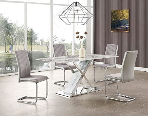 HABITMOBEL Mesa de Comedor Acero Inoxidable y Cristal Templado, 180 x 90 cms