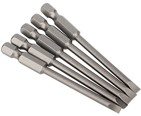 5 Pcs Flat Head Screwdriver Bits, 4mm Slotted Tip, Universal 1/4(6.35mm) Hex Shanks, Air Screw Driver Socket Adapters, 75mm in Total Length