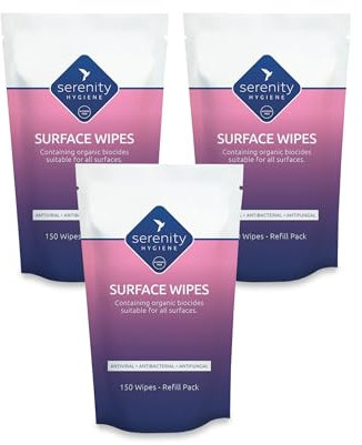 Antibacterial Surface Cleaning Wipes - Alcohol Free Sanitising Surface Wipes for all Hard Surfaces - Made in UK - 150 Large Strong Wet Wipes - Refill Pack of 3