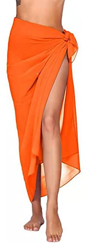 Treer Wrap de Plage de Femmes Sarong Paréo de Plage Cache Maillot Sarong Couverture de Bikini Jupes Wrap pour Maillot de Bain en Mousseline Écharpe Pareo Femme Robe Plage -145x110cm,Orange