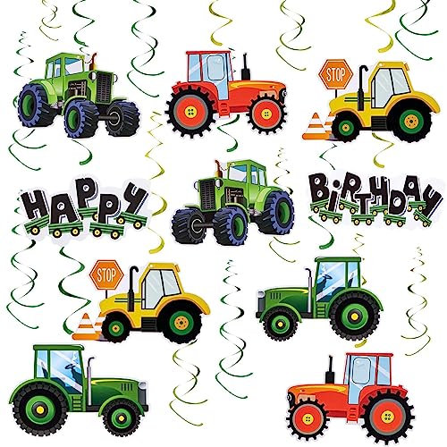 SUNBEAUTY Tractor Birthday Party Supplies 30 Pieces Hanging Swirls Parties Decorations Green Tractor Theme for Kids Baby Shower Farm Birthday