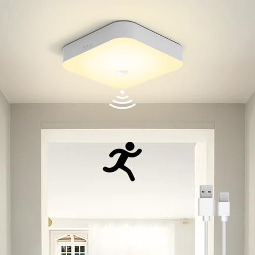 Toowell Akku Lampe mit Bewegungsmelder LED Deckenleuchte Innen USB Aufladbar Batterie Deckenlampe mit Bewegungsmelder 500LM 3000K Lampe Batteriebetrieben Badezimmer Leuchte für Toilette Garage Keller