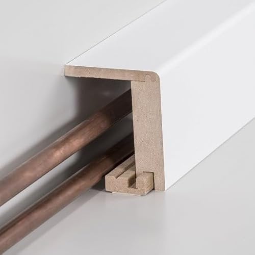 PROVISTON Listello di copertura per tubo di riscaldamento fino a 88 mm, MDF, 64 x 96 x 2500 mm, arrotondato, bianco, battiscopa