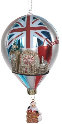 Goodwill London Glaskugel Heißluftballon mit Weihnachtsmann fliegt über London, 14 cm