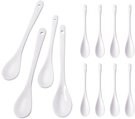 Lot de 8 Cuillères,Cuillère en Céramique,Vaisselle en Céramique,Cuillère à Café,Cuillère à Oeuf,Petites Cuillères pour Café,Thé et Desserts(Blanc)