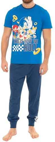 SONIC THE HEDGEHOG | Herren Schlafanzug Lang | Schlafanzüge Für Herren | Blau | XL