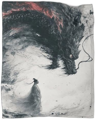 SorEci Dunkler Drache Kuscheldecke Flauschig Flanell Decke Tinten-Samurai 3D Kinder Fleecedecke Wohndecke Warm Sofaüberwurf Decke Sofadecke Couchdecke Tagesdecke Für Bett & Sofa 40x50inch(100x130cm)