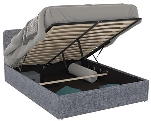 IDMarket - Lit Coffre Double Norfolk avec tête de lit et sommier 140 x 190 cm Tissu Gris Anthracite
