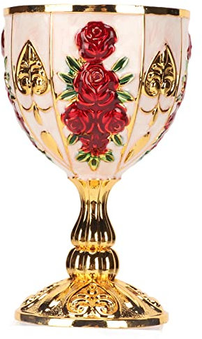 4-Zoll-Goldkelch, Zinklegierung, Retro-geprägtes Blumenmuster, eleganter Zuhälterbecher, europäischer hochwertiger goldener Kelch, Vintage-Weinbecher für Party, Bankett, Bar (Goldene weiße rote Blume)