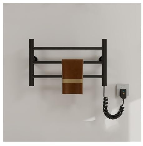 Scaldasalviette Elettrico, Termoarredo Bagno Elettrico a Parete Piccolo 3 Braccio, Portasciugamani Elettrico 35W con Temperatura Costante Intelligente, Plug In,Nero,Right Line