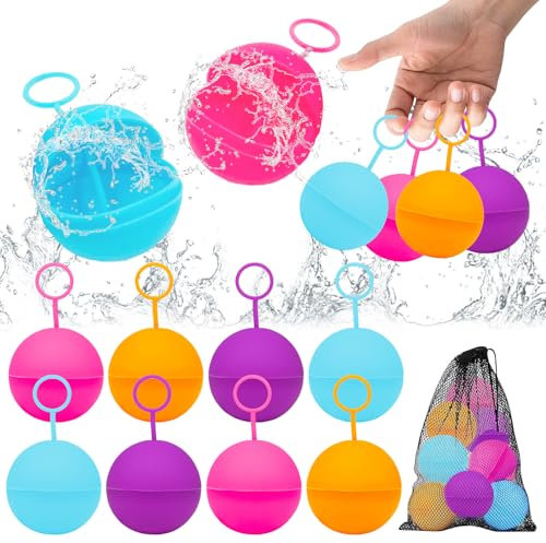 8 Pcs Bombe a eau réutilisable, Bombes À Eau Réutilisables À Fermeture Automatique, Bombes À Eau Réutilisables Pour Enfants Adultes, Parc Aquatique, Bombes À Eau En Silicone Pour Fêtes D'Été