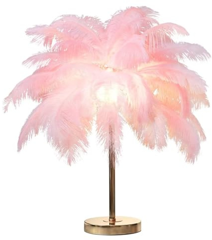 Kreative Tischleuchte aus Straußenfedern, luxuriöse und elegante Nachttischlampe mit Federschirm, Nachtlicht, Tischbeleuchtung für Wohnzimmer, Schlafzimmer, Heimtextilien