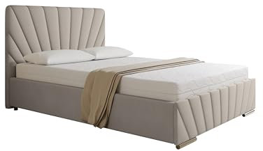 RAY Polsterbett 140 x 200 cm Doppelbett mit Stauraum aus Kiefernholz, Schlafzimmer, Bequem, Modern, Stilvoll- beige ohne matratze