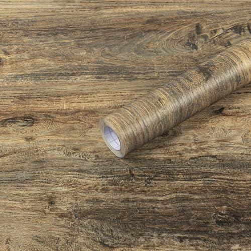 Hode Klebefolie Möbel Holzoptik, Möbelfolie Holzoptik Braun 60x500cm, Selbstklebende Folie Holz, Tapete Selbstklebend Holzfolie für Möbel Fensterbank Küchenschrank