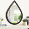 FEUFOAM Bauernhaus Wandspiegel für Wohnzimmer Holzrahmen hängende Spiegel Retro Schwarz Drop-Shaped Vanity Spiegel für Bad Schlafzimmer Flur Home Decor