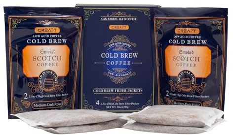 CREA8T Cold Brew Smoked Scotch flavored coffee - Pack of 4 Cold Brew GROUND Filter packets 2.5oz each totalling 10oz.