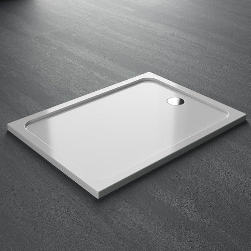 DOOLEEWEE Duschwanne 80x100X4cm MitAblaufgarnitur Hochglanz Weiß Ablaufgarnitur mit Geruchsverschluss (Siphon) Acryl-Duschbereich
