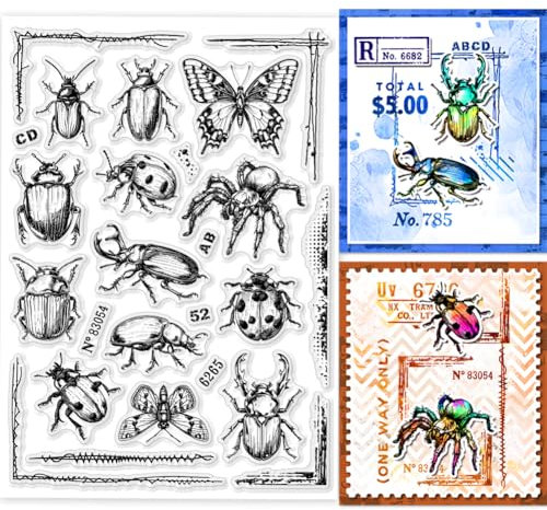 GLOBLELAND Schmetterlinge Hexapoda Marienkäfer Spinne Insekten Klare Stempel Zum Basteln von Karten Klare Stamps 5.83x8.27 Zoll Silikonstempel Für DIY Scrapbooking Fotoalbum