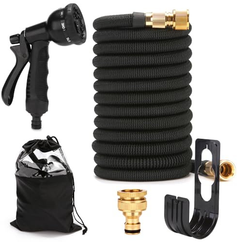 LUFEIS Flexibler Gartenschlauch, Gartenschlauch 15m, Wasserschlauch mit 8 Funktionssprühdüsen, Ausziehbare Garten Schlauch, Dehnbarer Gartenschlauch, Wasserschlauch Flexibel für Hof Autowäsche