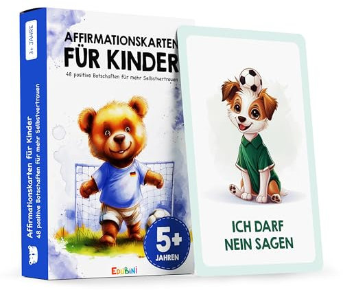 Edubini 48 Affirmationskarten Kinder - Umgang mit Gefühlen Lernen mit Gefühlskarten für Kinder [Pädagogisch wertvoll] - Achtsamkeitskarten, Mutmacherkarten, Selbstbewusstsein stärken