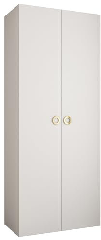 MEBLE KRYSPOL Como 1 Schrank mit 2 Türen - Kleiderschrank - Garderobe - Aufbewahrungsschrank für Schlafzimmer, Jugendzimmer, Kinderzimmer - 245,5x100x50cm - Weiß, Gold