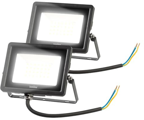 Luminea Garten Strahler: 2er-Set Mini-LED-Fluter, 20 W, 2.000 lm, IP65, 4.000 K, tageslichtweiß (LED Strahler Außenbereiche, LED Werkstatt)