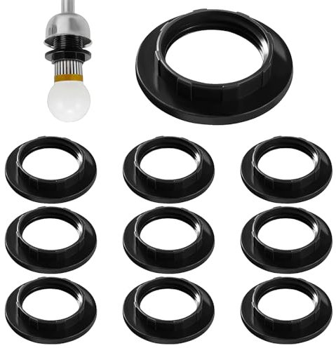 Lyeteung 10 Stücke E14 Schraub Ring Lampenschirm, Lampenschirm Ring Konverter, Lampenschirm Adapter Unterlegscheibe, für Nachttischlampe Tisch Schreibtisch Stehlampe, Schwarz
