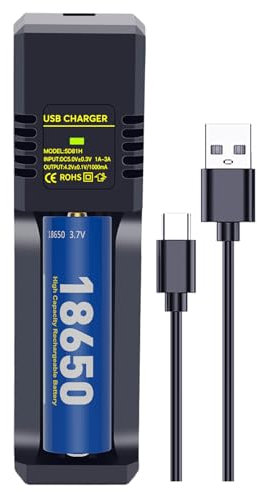 3.7V 18650 Li-ion Battery Charger, USB-C Single Slot Battery Charger for 26650 21700 18650 18500 18350 16650 Rechargeable Batteries