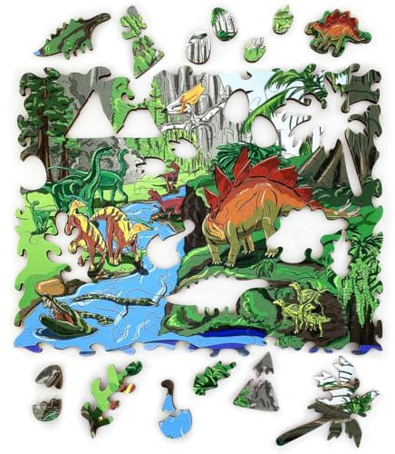 Ulanik Puzzle Land Dinosaurier, Spiele ab 3 Jahren, Holz Puzzle ab 3 Jahre, Jigsaw Puzzle, Lernspiele ab 3 Jahre, Vorschule Spiele für Kleinkinder — 57 Teile