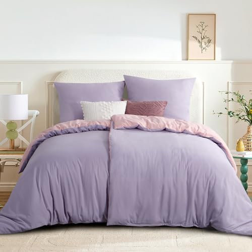 RUIKASI Bettwäsche 135x200 4teilig Lavendel - Wendebettwäsche 135 x 200 2er Set, Bettbezüge 135x200cm aus Weich und Bügelfrei Mikrofaser mit Reißverschluss, Lavendel und Rosa