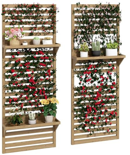 Outsunny Lot de 2 support plantes intérieur porte plante intérieure avec étagères suspendues pour plantes et treillis à lattes pour l'escalade pour le balcon et la terrasse en bois massif bois naturel