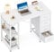 Coleshome Small Computer Desk with Drawers, 100x40cm Office Desk with Storage Shelves, Reversible Study Table for Home Office, Small Space, White