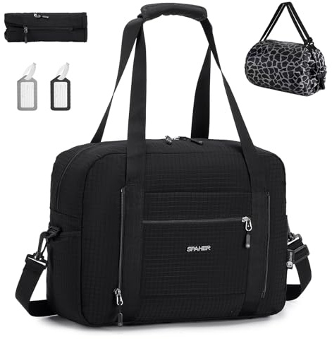 SPAHER Handgepäck Tasche 40x30x15 British Airways Air France Faltbare Reisetasche Sporttasche Groß Weekender Duffle Damen Herren Gym Bag Tasche wasserdichte Carry On Fitness Bag Schwarz
