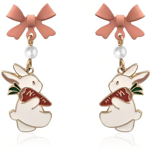 XYTAHDM Osterhasen Ohrringe für Damen, Niedlichen Osterhasen Ohrringe Rosa Bogen Hase Karotte Baumeln Ohrringe, für Mädchen und Frauen Osterschmuck Geschenke