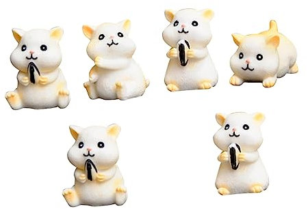 Cabilock 6Stücke Mini Hamster Ornament aus Harz für Sukkulenten Landschaftsdekoration Kreative und Einzigartige Miniaturmodelle für Schreibtisch Geschenkidee