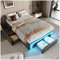 Wyibwy Polsterbett 90x200cm mit LED Streifen Einzelbett mit PU Leder Schubladen Ohne Kopfteil Einzelbett mit Aufbewahrungsbox Ohne Matratze Grau