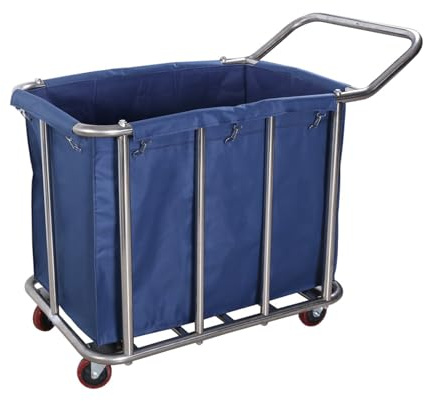 Stainless Steel Housekeeping Cart - Hotel Room Linen Trolley, Service & Laundry Storage, 4-Inch Wheels, Durable Cleaning & Recycling Trolley for Efficient Room Service
