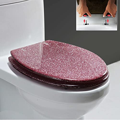 Black Glitter Toilet Seat Cover with Soft Slow Close - Silver Sparkle Resin, Oval Shape, Dual Fixing System
